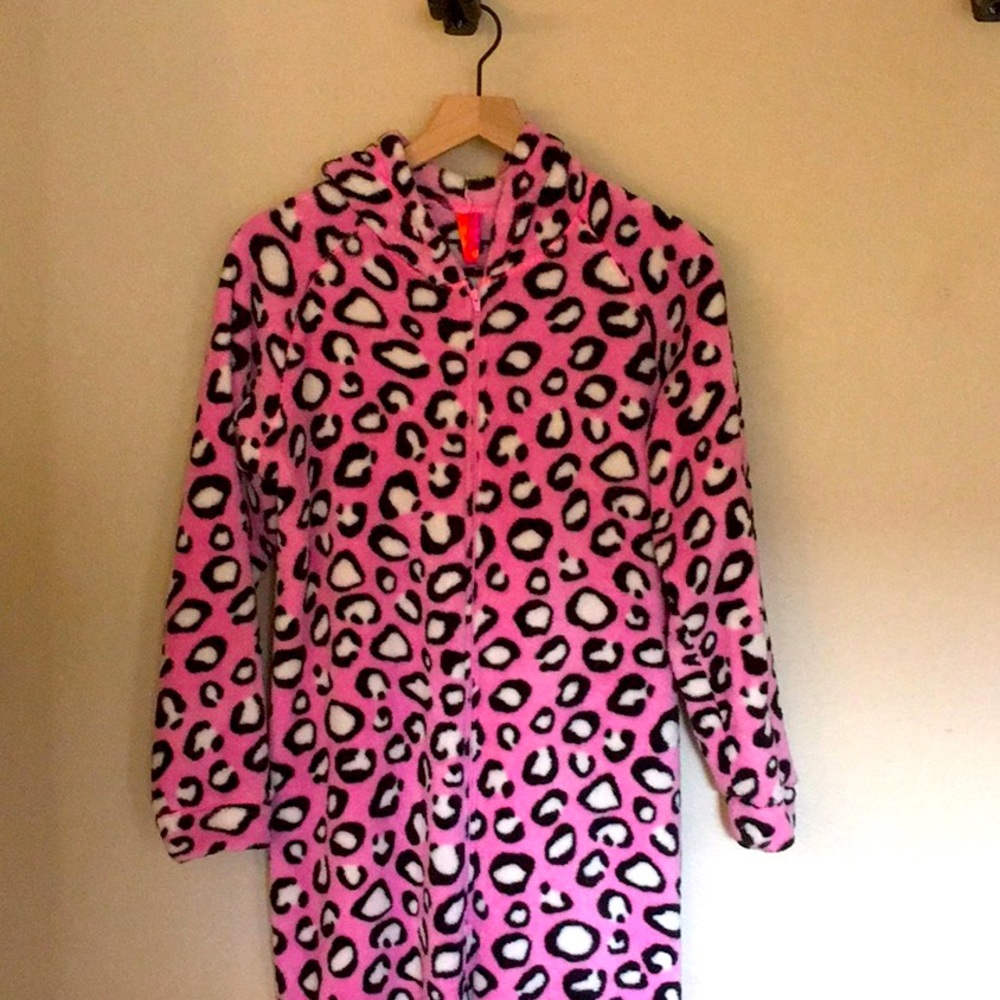 Hooded Leopard Print Feet Pajamas